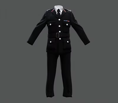 Black Formal Uniform Suit With White Shirt And Decorative Buttons 3d model