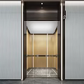 Modern Elevator Cab Interior With Wooden Panels Metallic Buttons And Recessed LED Lighting