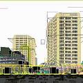 Twin Modern Office Buildings With Glass Curtain Wall Commercial Podium And Green Plaza