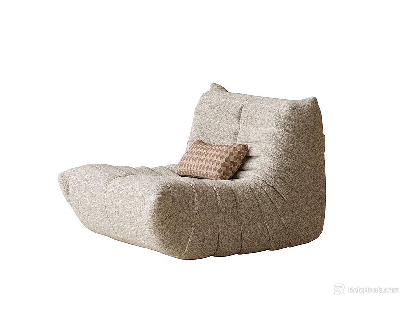 Beige Lazy Sofa With Soft Fabric And Striped Cushion For Cozy Living Space 3d model 