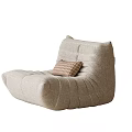 Beige Lazy Sofa With Soft Fabric And Striped Cushion For Cozy Living Space