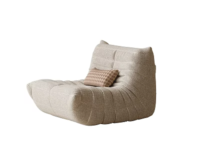 Beige Lazy Sofa With Soft Fabric And Striped Cushion For Cozy Living Space 3d model