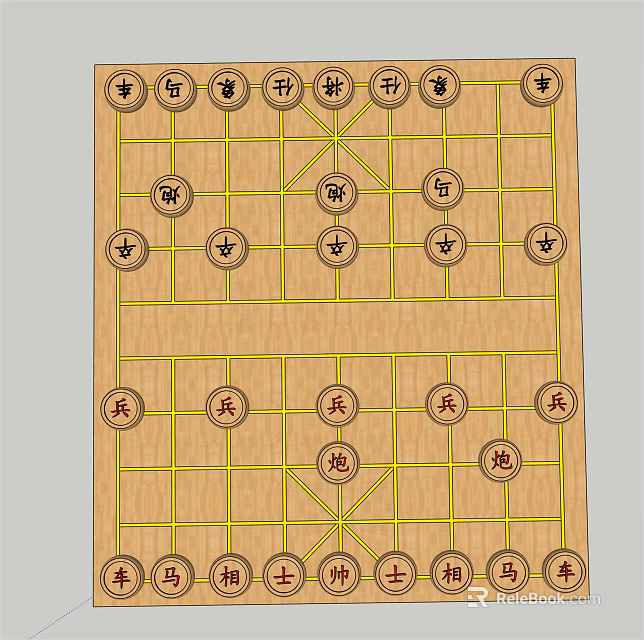 Traditional Chinese Chess Board with Classic Pieces for Recreational Game Entertainment 3d model 