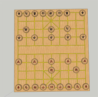 Traditional Chinese Chess Board with Classic Pieces for Recreational Game Entertainment 3d model