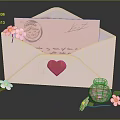Decorative Ornament Set with Envelope Card Pink Flowers Heart and Glass Jar