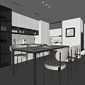 Modern Restaurant Dining Interior With White Dining Table Chairs And Black Cabinets 3d model