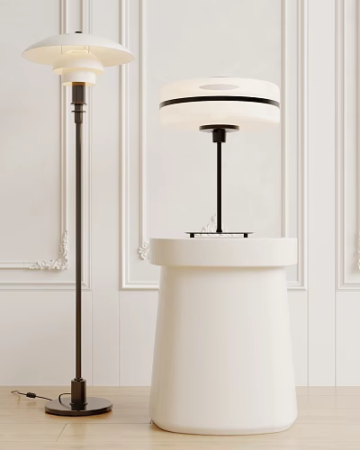 Elegant Modern Table Lamp With White Shade And Black Base On White Pedestal 3d model