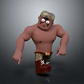 Cartoon Muscular Man Character With Camouflage Hat No Shirt Shorts And Boots