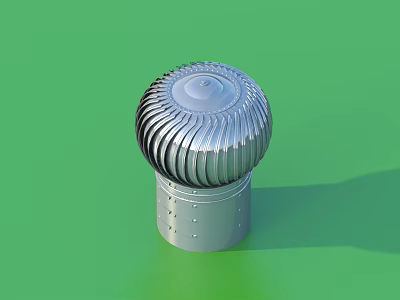Silver Ribbed Metal Ventilation Cap With Cylindrical Base On Green Background 3d model