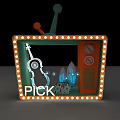Decorative Display Frame With PICK Lettering Orange Accents And Items Inside