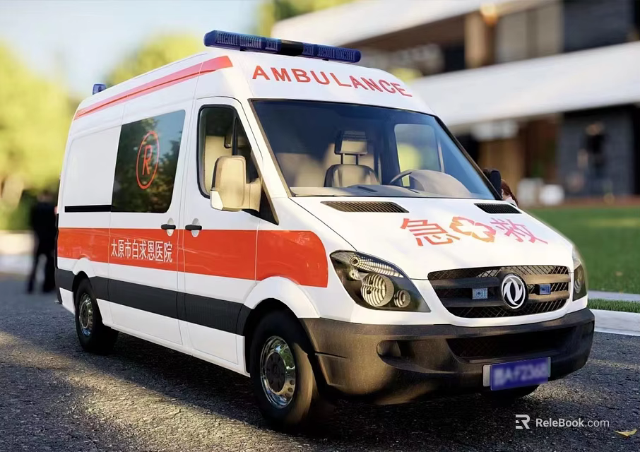 White and Orange Striped Ambulance Emergency Medical Response Vehicle With Modern Design and Emergency Lights 3d model 