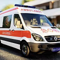 White and Orange Striped Ambulance Emergency Medical Response Vehicle With Modern Design and Emergency Lights