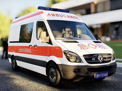 White and Orange Striped Ambulance Emergency Medical Response Vehicle With Modern Design and Emergency Lights 3d model