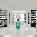 Well Organized Specialty Store Interior With Shelves Displaying Various Products And Green Cylindrical Stand