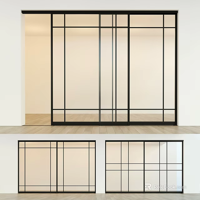 Modern Black Frame Glass Hinged Doors With Grid Design For Interior Space 3d model