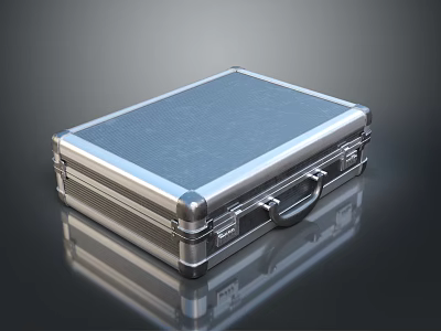 Silver Metal Clothing Storage Case With Textured Surface And Black Handle 3d model