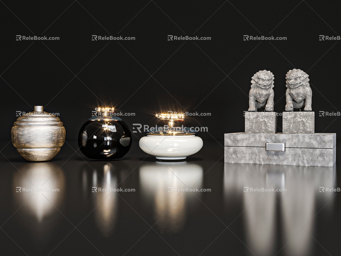 New Chinese Decorative Ornaments Book Ornaments Bottle and Jar Ornaments Tea Set Ornaments Ornaments Ornaments Combination 3d model