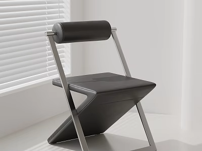 Modern Leisure Chair With Black Leather Seat And Metal Frame In Bright Room 3d model