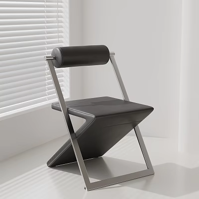 Modern Leisure Chair With Black Leather Seat And Metal Frame In Bright Room 3d model