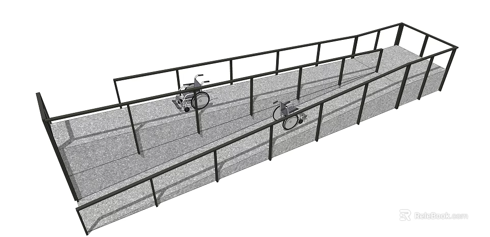 Accessible Road Facility Design with Wheelchair Ramps and Safety Handrails 3d model 