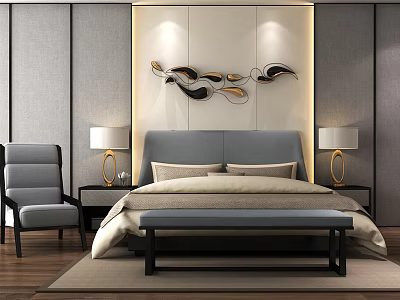 New Chinese background double bed bedding 3d model New Chinese background double bed bedding 3d model