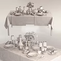 Elegant Tableware Set With Plates Glasses Utensils And Floral Bouquet For Dining Table