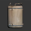 White Cylindrical Tank With Blue Stripes And Metal Brackets Valve Design