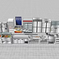Commercial Kitchen Setup With Various Appliances Including Refrigerators Ovens And Workstations 3d model