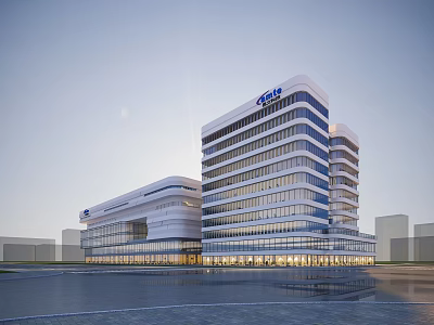 Modern Office Building With Glass Curtain Walls CSIC Logo High Rise And Spacious Plaza Exterior 3d model