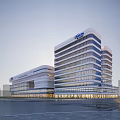 Modern Office Building With Glass Curtain Walls CSIC Logo High Rise And Spacious Plaza Exterior