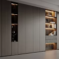 Modern Gray Wooden Bookcase Interior Design With Built-in LED Lighting And Decorative Books Ornaments