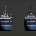 Two Modern Blue Cargo Ships With Flat Decks