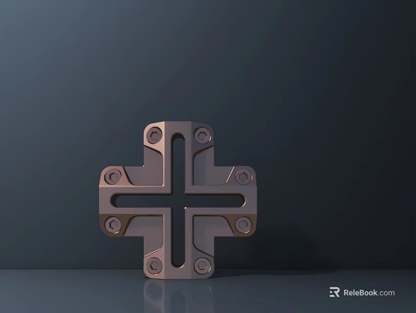 Brass Cross Shaped Door Handle With Modern Metallic Finish On Dark Background 3d model 