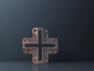 Brass Cross Shaped Door Handle With Modern Metallic Finish On Dark Background 3d model