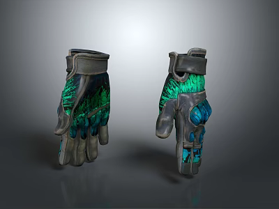 Stylish Leather Gloves With Green Glowing Accents And Decorative Design 3d model