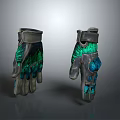 Stylish Leather Gloves With Green Glowing Accents And Decorative Design