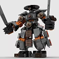 Building Blocks Mecha Warrior Figure With Two Swords Gray And Orange Design