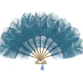 Blue Feather Fan Shaped Hanging Decoration with Golden Frame and Blue Tassel Ornament