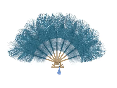 Blue Feather Fan Shaped Hanging Decoration with Golden Frame and Blue Tassel Ornament 3d model
