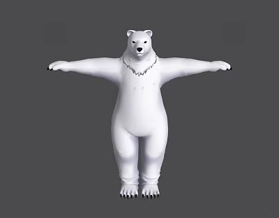 White Polar Bear Character Standing With Arms Outstretched Wearing Silver Necklace 3d model