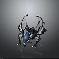 Blue And White Mechanical Dragon Mount With Bow Shaped Wings And Spiked Armor Details