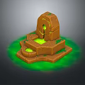 Ancient Stone Structure With Arched Opening Green Glowing Base And Mossy Edges 3d model