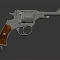 Vintage Revolver With Wooden Grip And Polished Metal Frame On Black Background
