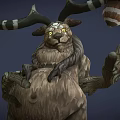 Mystical Forest Creature With Antlers Glowing Eyes Wooden Body And Acorn
