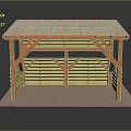 Wooden Pergola Structure With Slatted Roof Supporting Columns And Side Railings