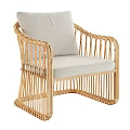 Natural Rattan Leisure Chair With Light Cream Cushion And Armrest Design