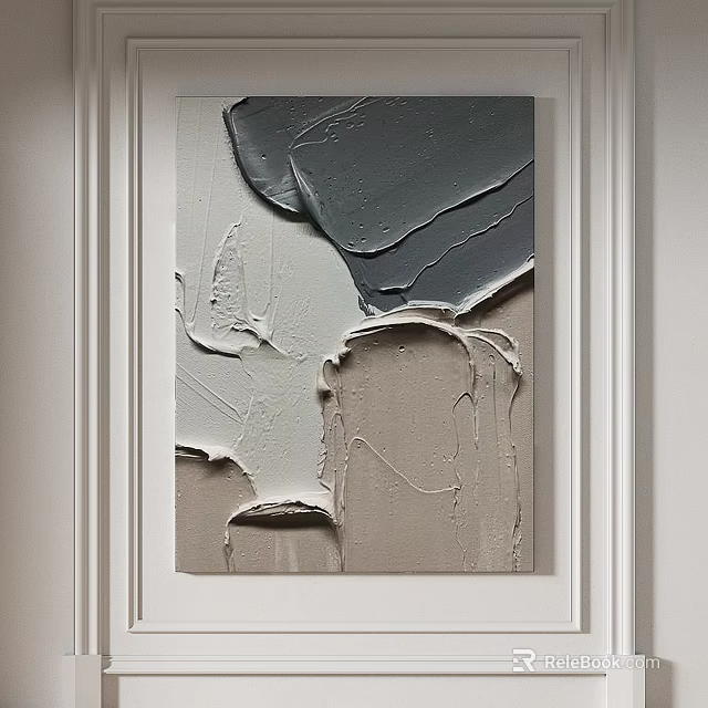 Abstract Painting With Thick Textured Paint And Neutral Gray Tones Hung On Wall 3d model 