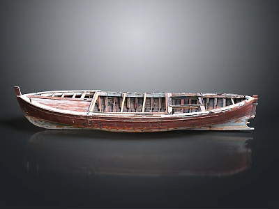 Vintage Wooden Boat Featuring Red Hull And Weathered Interior Frames 3d model