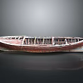 Vintage Wooden Boat Featuring Red Hull And Weathered Interior Frames