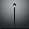 Vintage Street Lamp With Green Pole Black Lantern Shade And Gold Accents